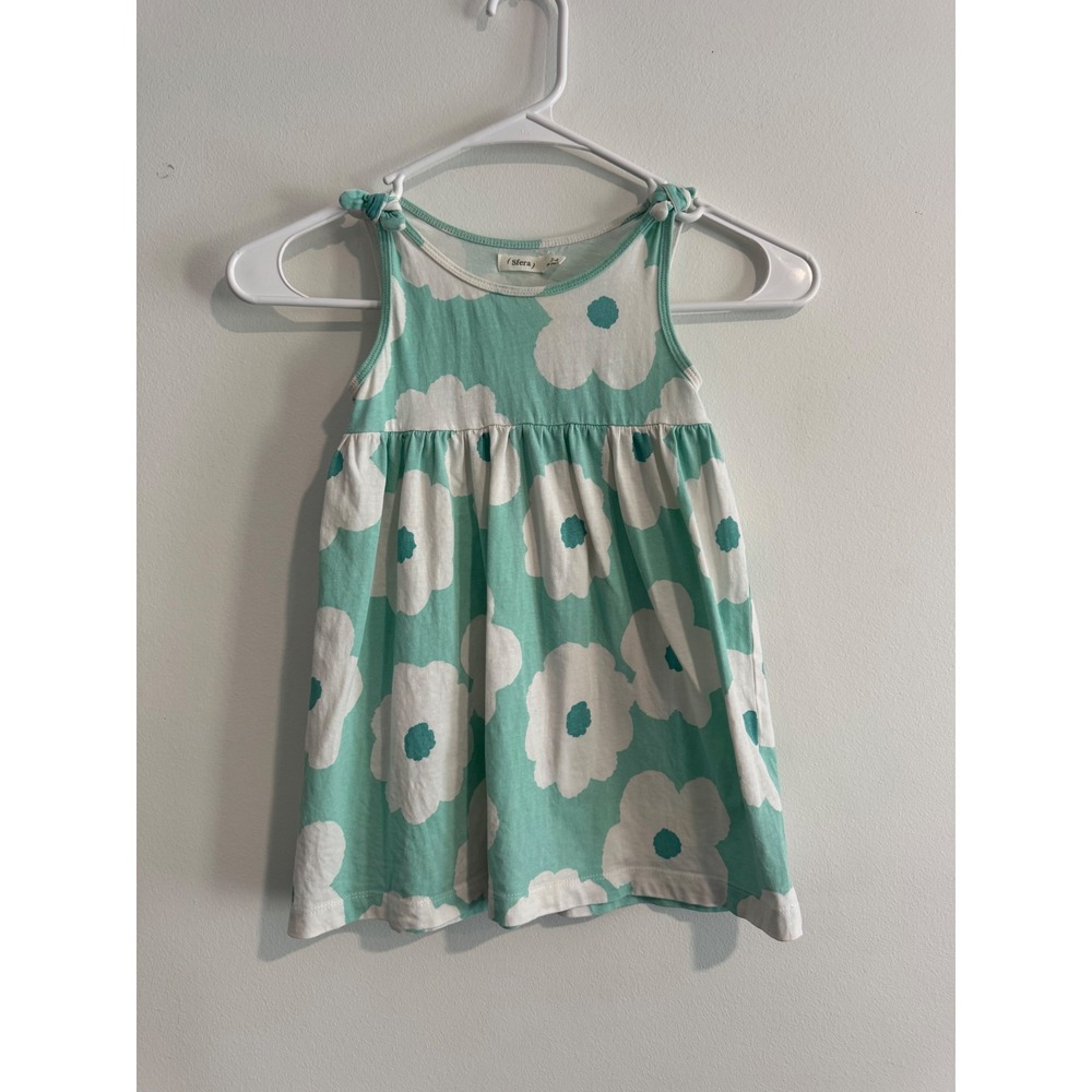 Sfera Floral‎ Sleeveless Dress Girls 3-4 Mint Green Knot Shoulder Details